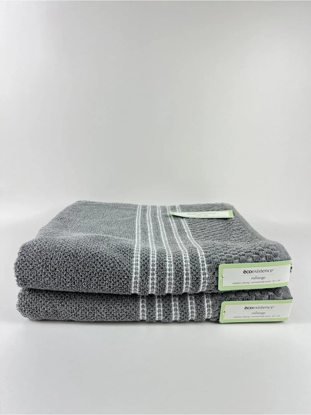 Ecoexistence Oversized Bath Towels Medium Gray White Stripe Soft Cotton 2 Pc NEW